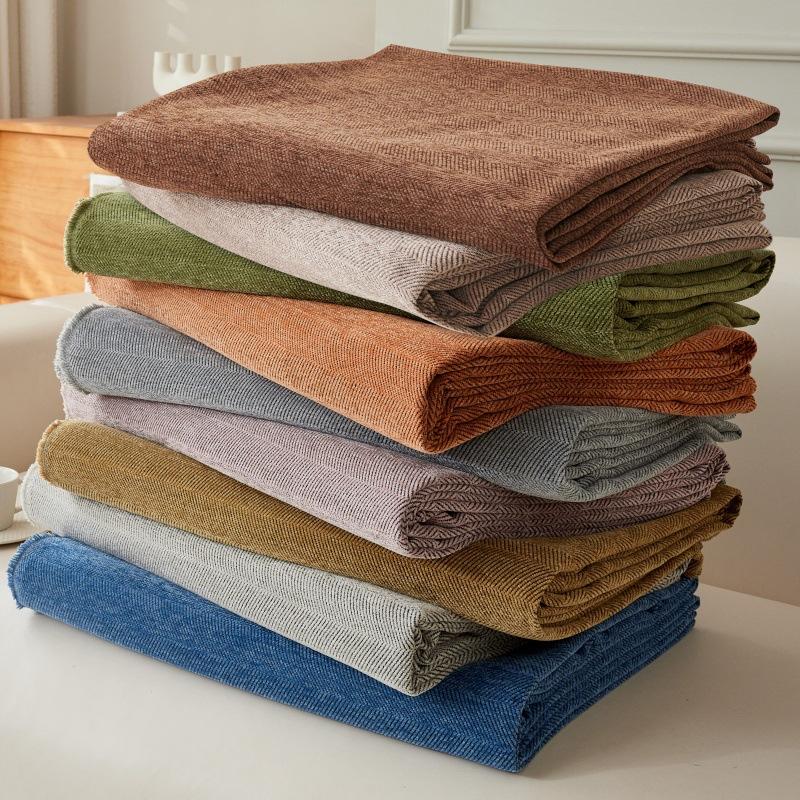 Simple Chenille Herringbone Print Sofa Towel Solid Color Multifunctional Decorative Home Sofa Towel Summer Universal Sofa Covers