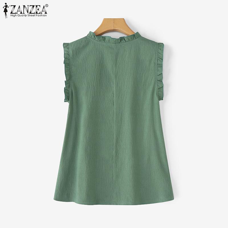 ZANZEA Summer Women Sleeveless Ruffled Casual Loose Tank Tops