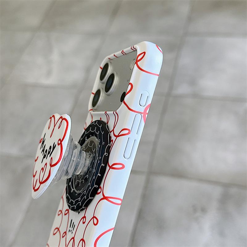 Korean Red Heart Magnetic Bracket Phone Case for iPhone 17/16 Pro Max/15 Pro
