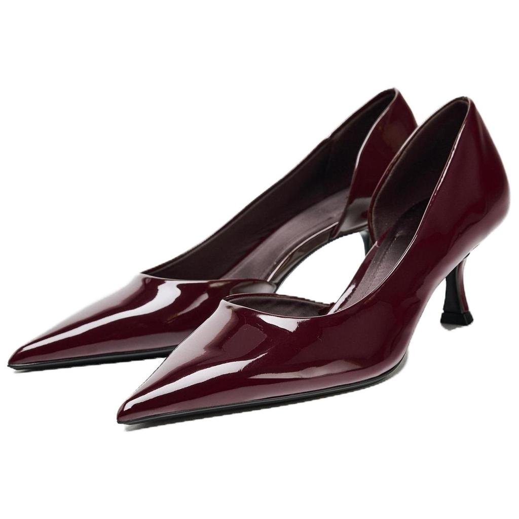 Zara Fashionable Versatile Patent Leather Asymmetrical Pointed Toe Stiletto Heels 6cm Women heels Crimson 13542510-38