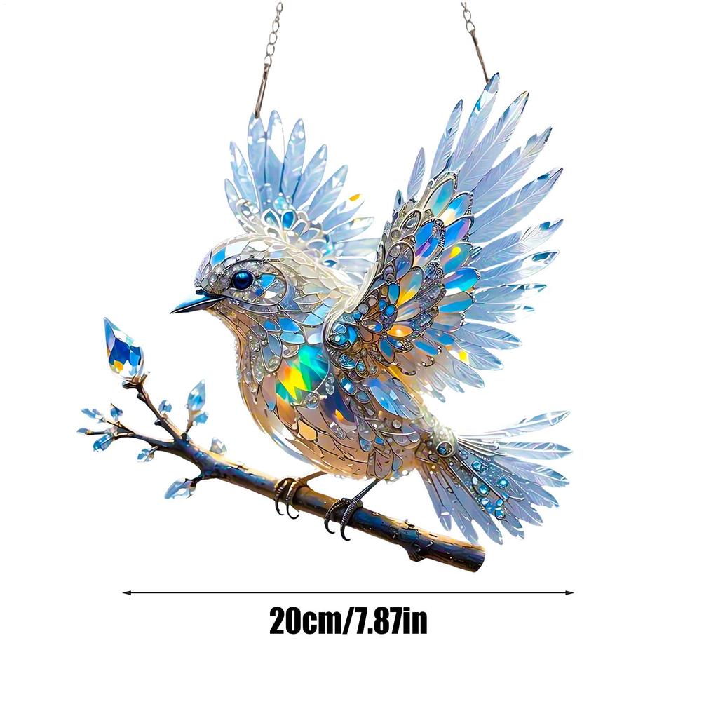 2D Acrylic Diamond Art Hummingbird Window Hanging Decor Crystal Bluebird Stained Art Ornament Outdoor Garden Decoration