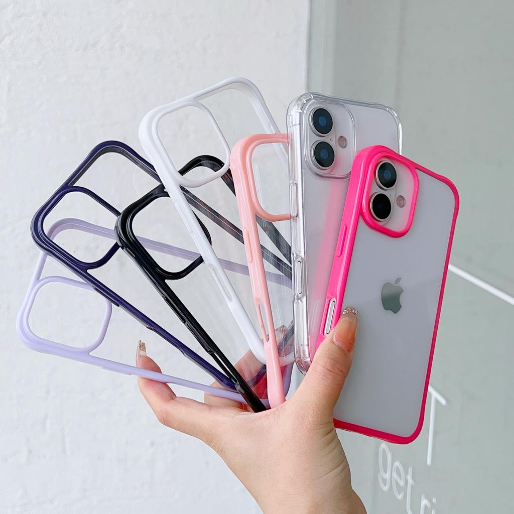 Candy Color Bumper Transparent Phone Case For iPhone 16 15 14 13 11 12 Pro Max Mini XR XS X 7 8 Plus SE Clear Hard Acrylic Cover