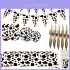 Cross-border Stock Black Brown Cow Party Cutlery Set Cow Print Paper Plates And Cups Birthday Party Decorations
