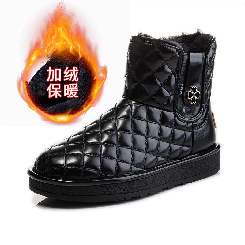 

Real wool snow boots women s 2025 winter new mid-tube locomotive snow cotton boots waterproof deep-mouth leather women s shoes tide 35 чёрный