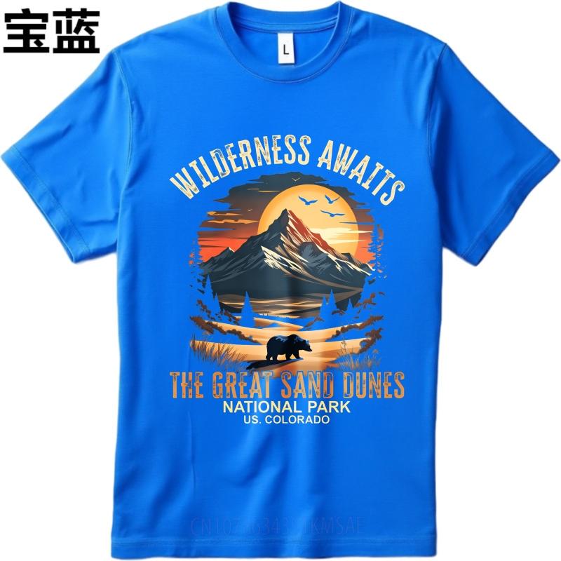 Graphic Summer Teenagers T Shirt Wilderness Awaits Mountain Sunset Bear Trees Dunes Park Colorado Short Sleeve Street Wear Crew