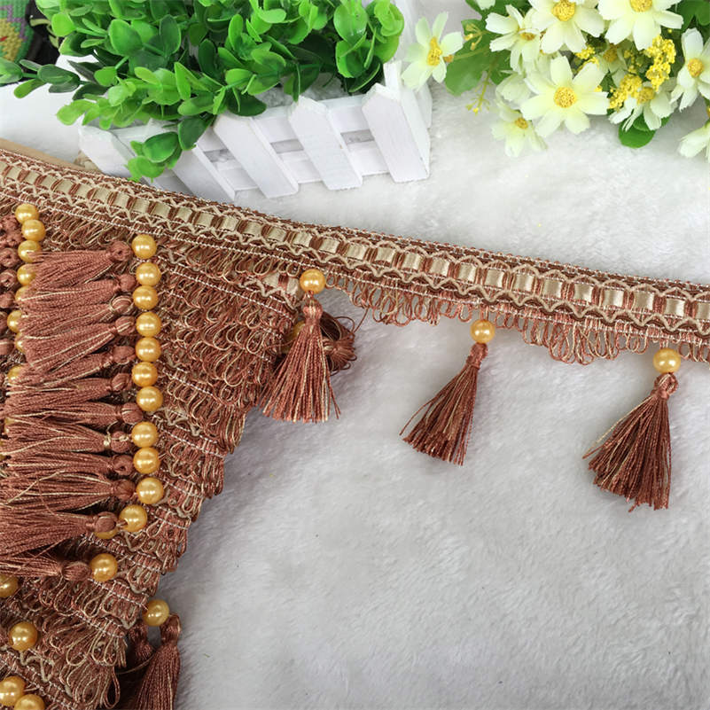 12 Yards Vorhangquastenfransen Kanten Spitzenbesatz Perlen DIY Nähhandwerk Vorhänge Kissen Möbel Polsterung Dekor