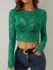 Sexy Jednovrstvá Krajková Krajková Dlouhý Rukáv Krátká Sekce Pulovr Slim Slim Tričko Top Všestranný Nezbytný Kousek Šatníku Módní Kousky Košile