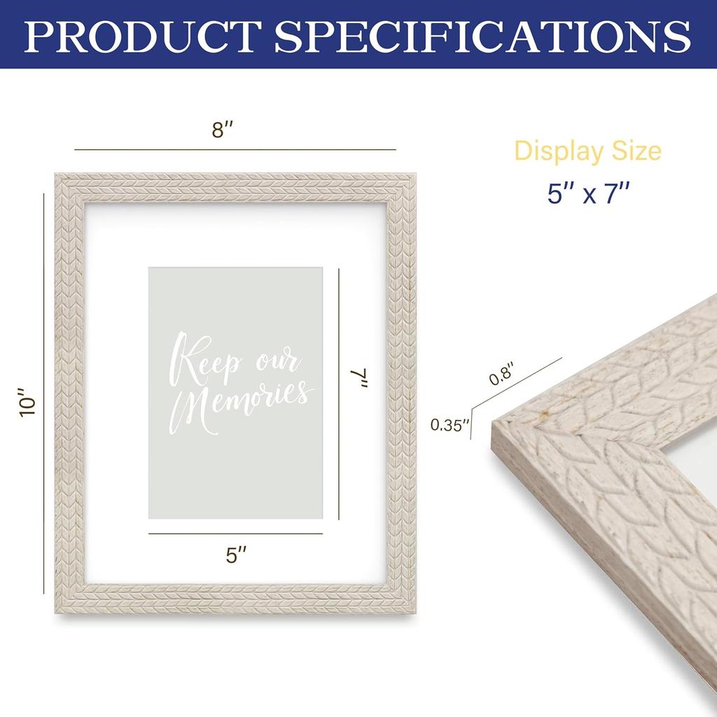 An&He 8x10 Picture Frames, Rustic Vintage Photo Frame with HD Plastic Cover, for Wall Hanging or Tabletop Display, Excellent Decorative Artwork (OW)