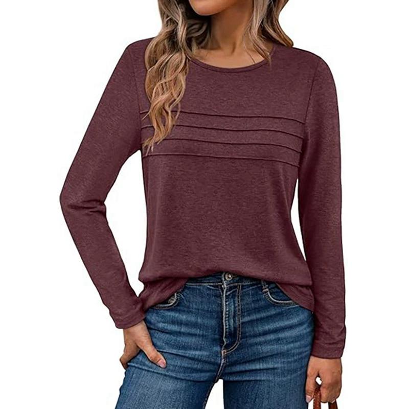 

Women Solid Color Crew Neck Sweatshirt Casual Long Sleeve Top L