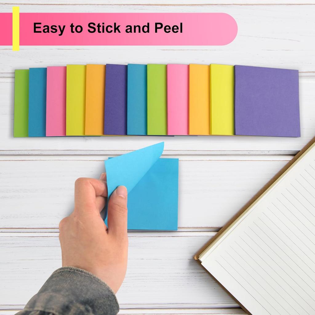 OHOME Sticky Notes - 12 Pads, 3”x3” - Colorful Self-Stick Post Notes Bulk - Office Desk Accessories | Teacher Classroom Must Haves,Aesthetic