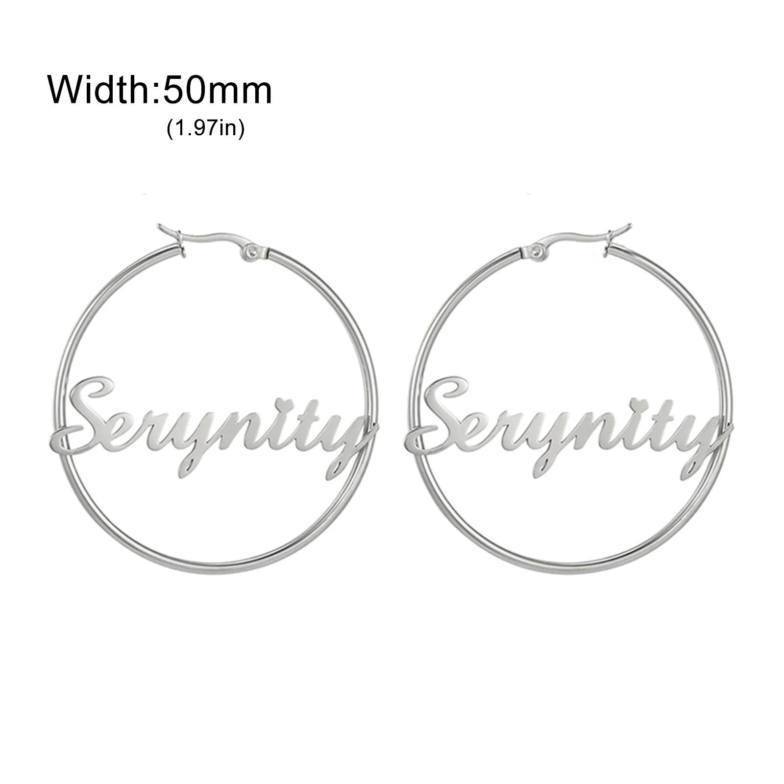 

Personalized Hoops for Women Custom Name Earrings Stainless Steel Hoop Customized Round Earrings Statement Ear Jewelry Gift 2026 Steel Color