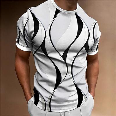 T-shirt da uomo Felpa con stampa a righe 3D Top Estate O Collo Casual Manica corta Uomo Slim Fit Abbigliamento Abbigliamento economico