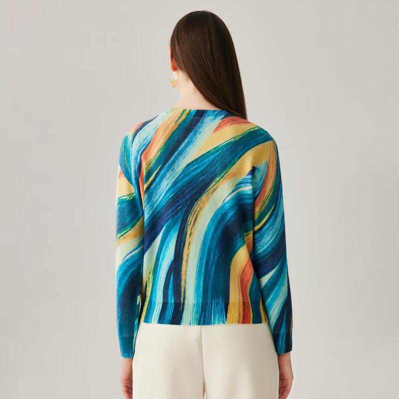 Zhaojun Women's 100% Cashmere Printed Round Neck Cardigan