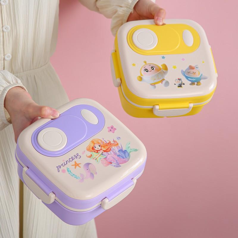 Cute Cartoon Divided Lunch Box Kids Students Microwave Safe Leakproof Food Container Bento Style
