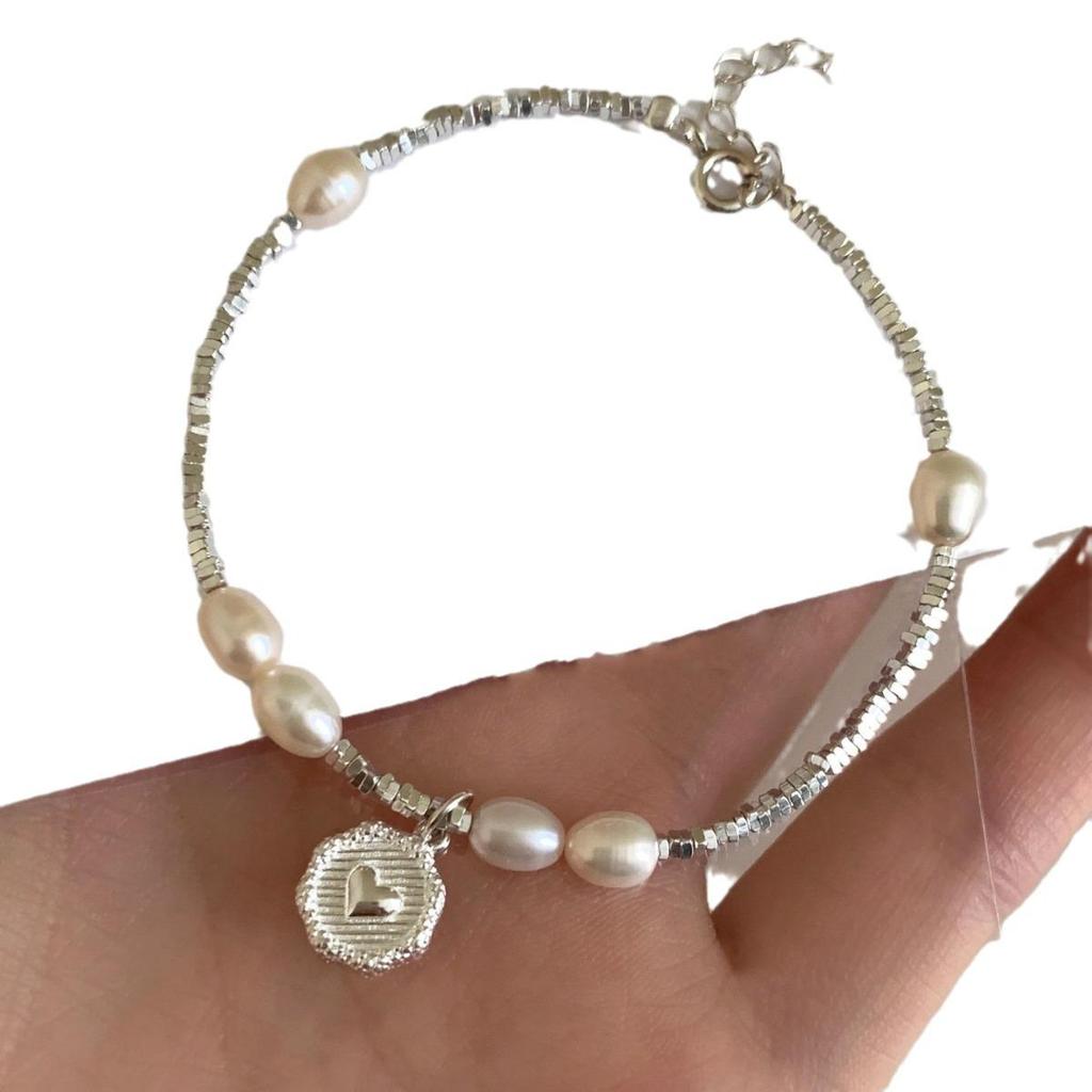 S925 Sterlingsilber Herzarmband mit Naturperle - Eleganter Damenschmuck