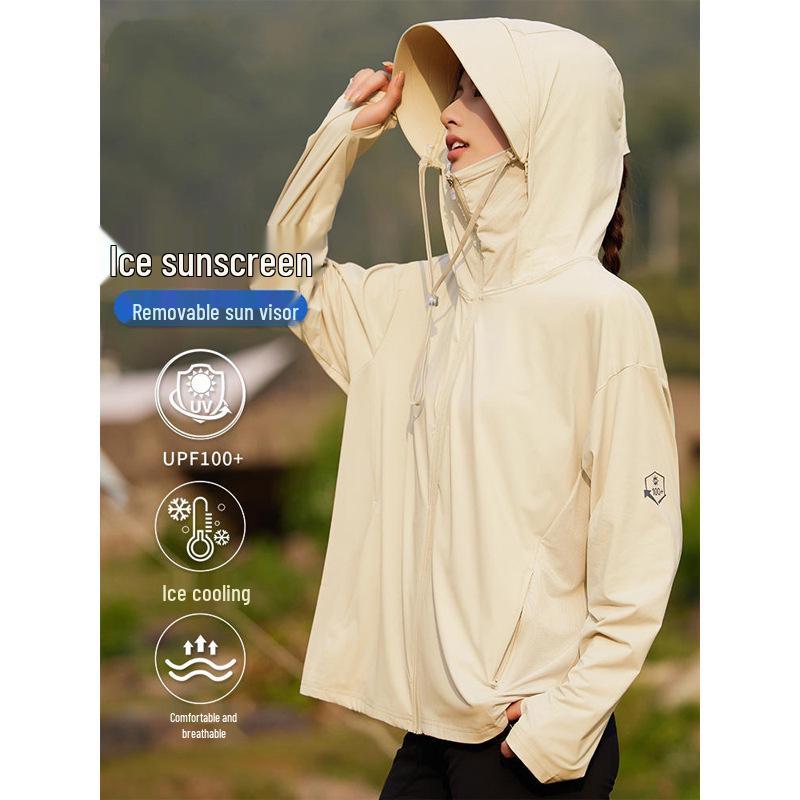 

Summer 2024 UPF 100+ Ice Silk Sunscreen Clothing for Men & Women: Lightweight, UV-Protective, Outdoor Casual & Fishing Shirt. Apricot [Detachable Visor]