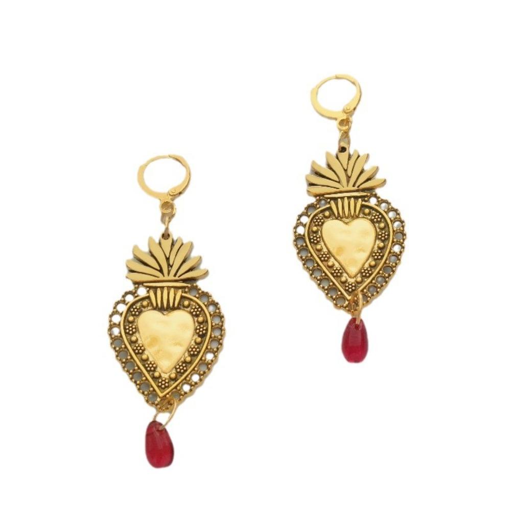 Exaggerate Fashion Heart-shaped Hollowing Red Dripping Blood Oath Dangle Earrings for Women Retro Ethnic Jewelry Accessory Gifts