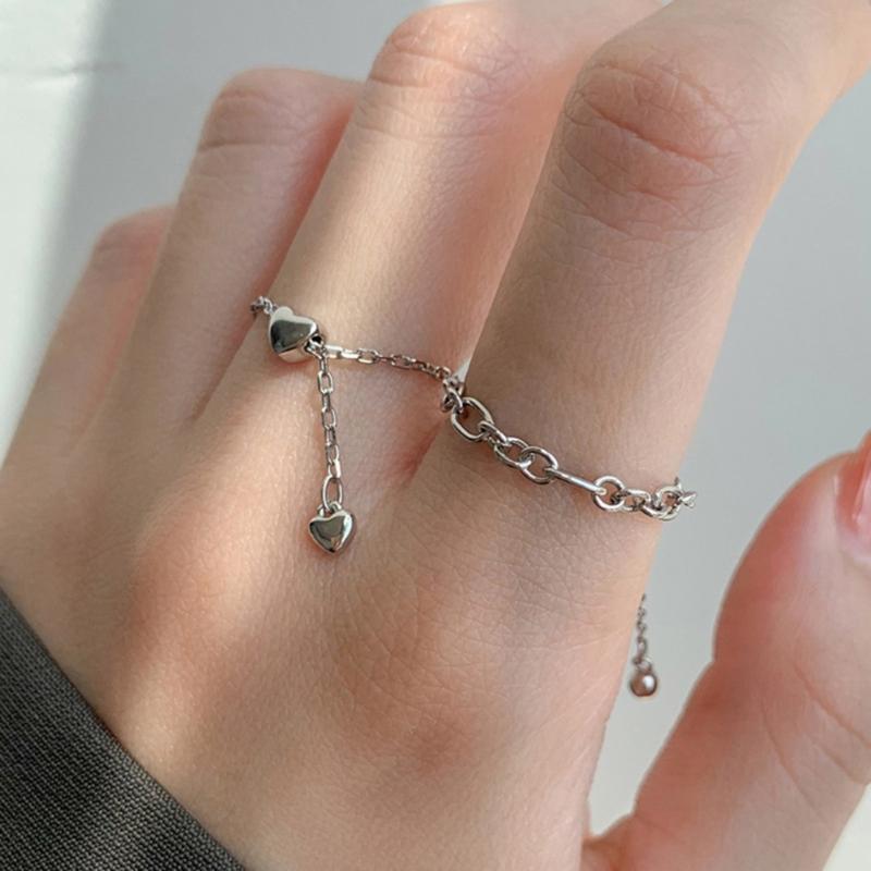 Einfache Herz Quaste Verstellbare Ringe Silberfarbe Kette Anhänger Ring Romantische Kreisringe Frauen Mädchen Fingerschmuck