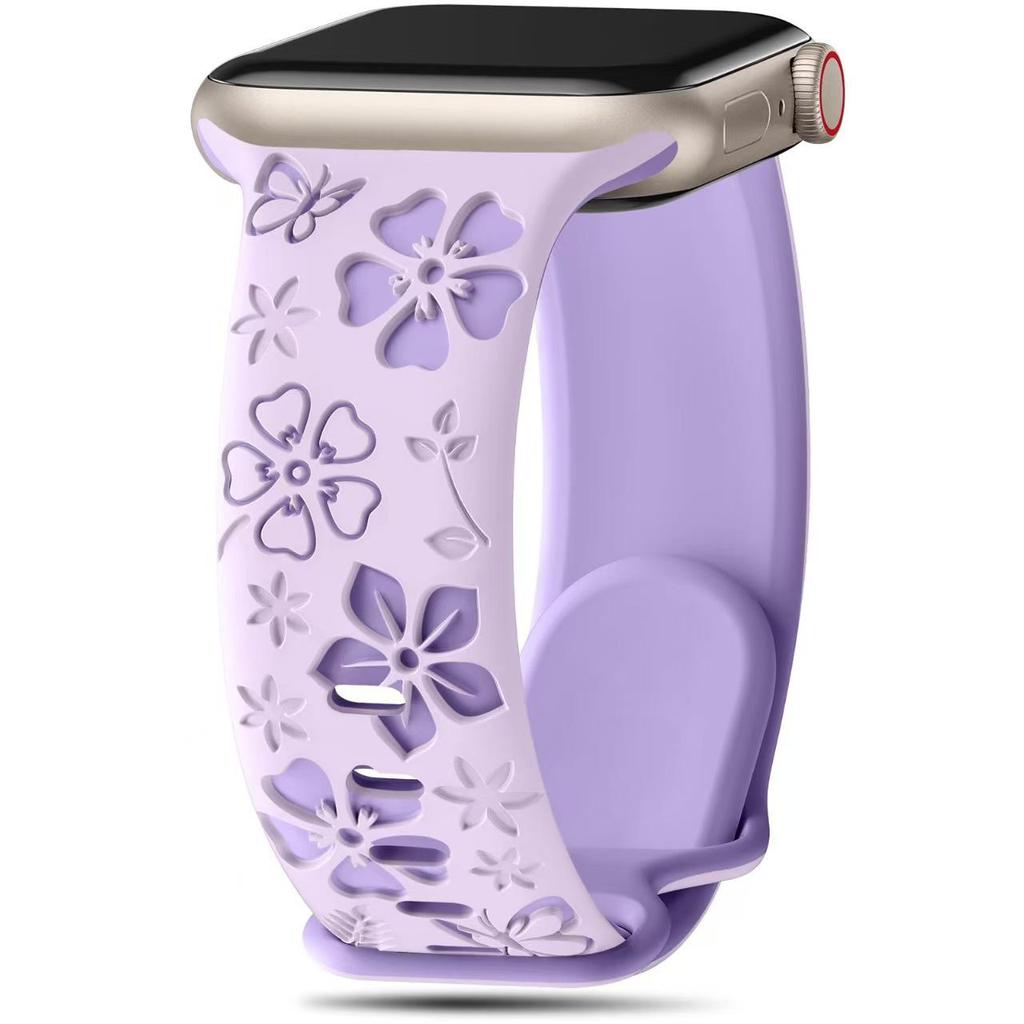 Apple iWatch 3D Carved Floral Laser-Engraved Silicone Band