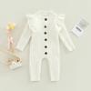 Baby Girl’s Knitted Long Sleeve Jumpsuit Solid Color Round Neck Button Long Romper