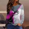 Women's Halloween Print Long Sleeve Round Neck Casual Top with Side Slit