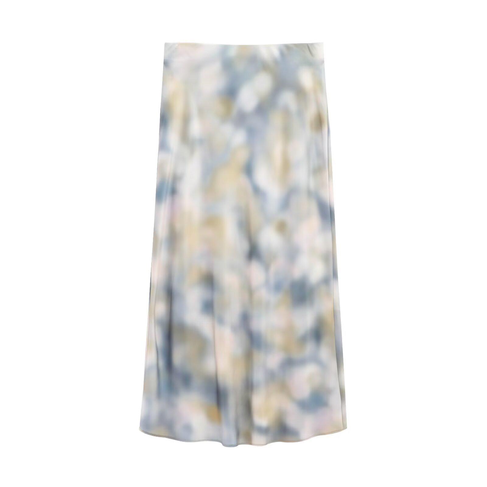 

Женский модный комплект в европейском и американском стиле: рубашка из шелкового атласа тай-дай и юбка с высокой талией L