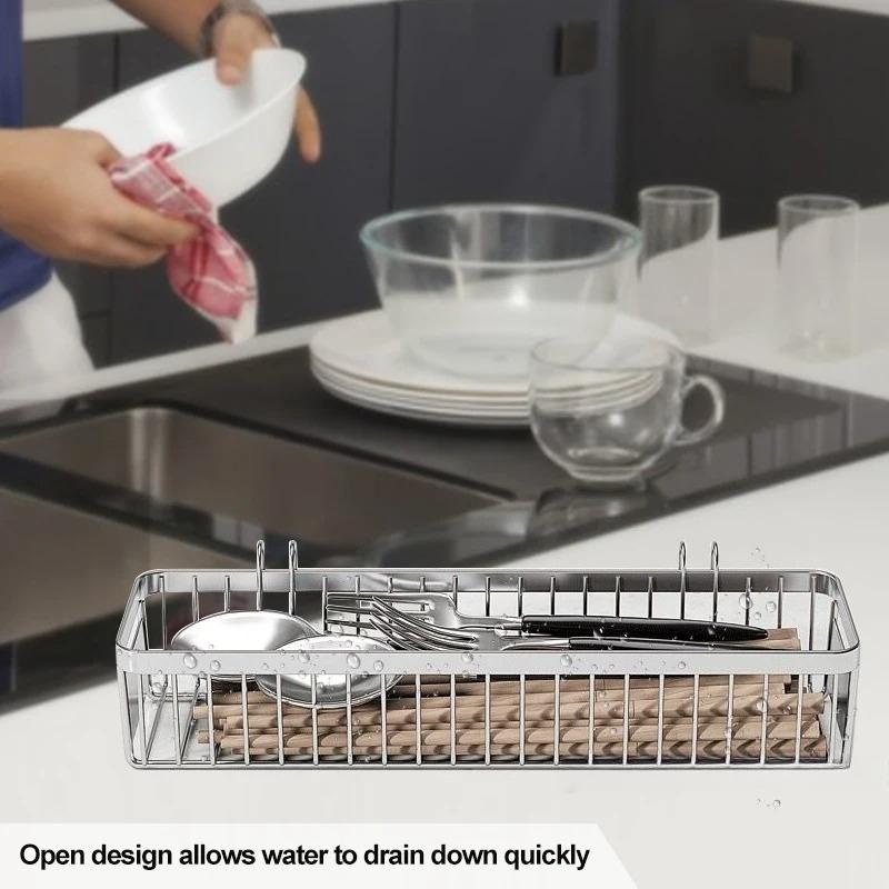 Hanging Cutlery Holder Drainer Spoon Fork Chopsticks Storage Basket Rack 304 Stainless Steel Tool Organizer,Kitchen Accessories
