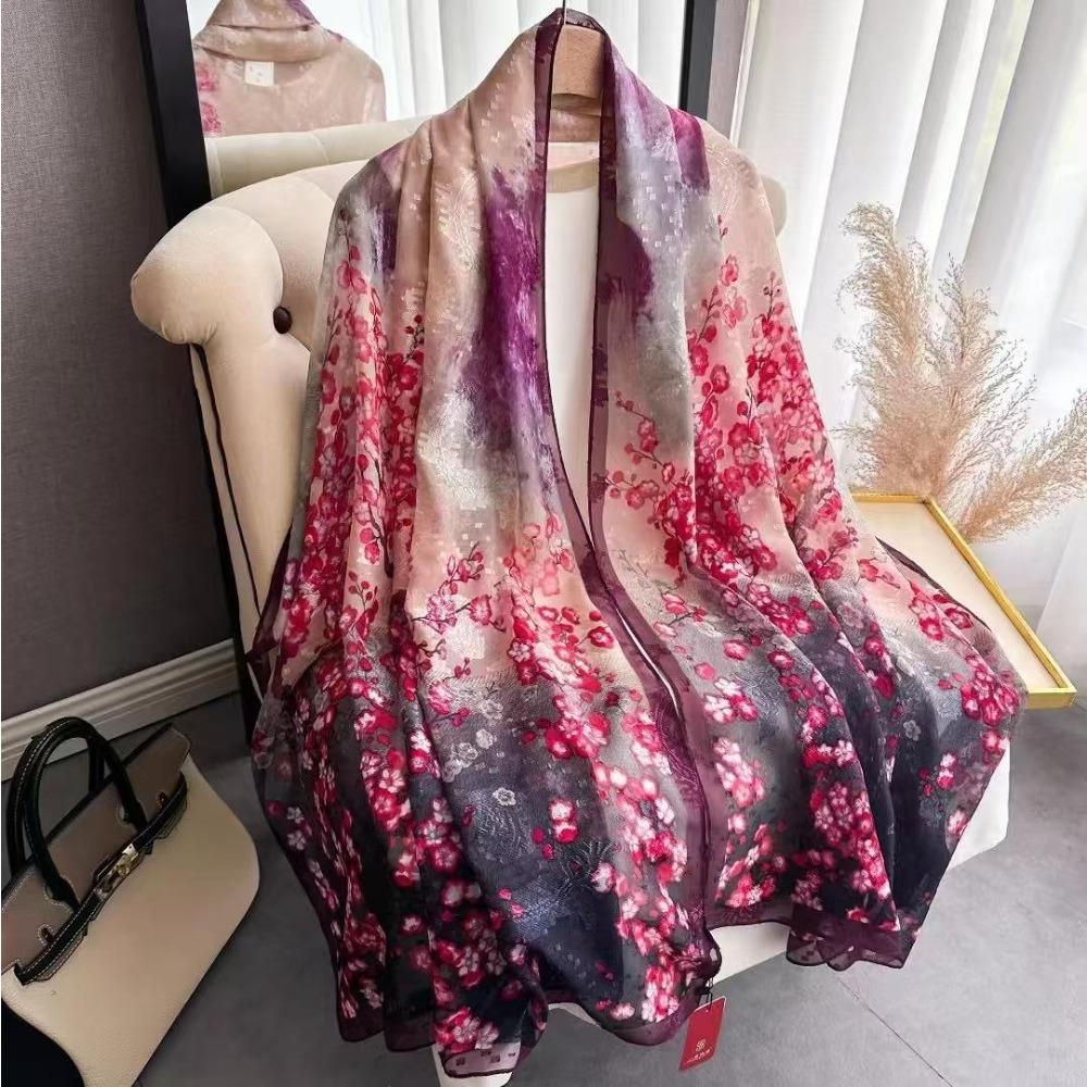 180 * 90 High-End Single-Sided Cut Dill Long Shawl Retro Chinese Style Ancient Charm Elegant Silk Scarf Dunhuang