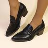 Fashion Women's Coarse Heel Shoes Spring New Sharp Head Deep Mouth Leather Anti-slip Waterproof Wear-resistant High Heels
