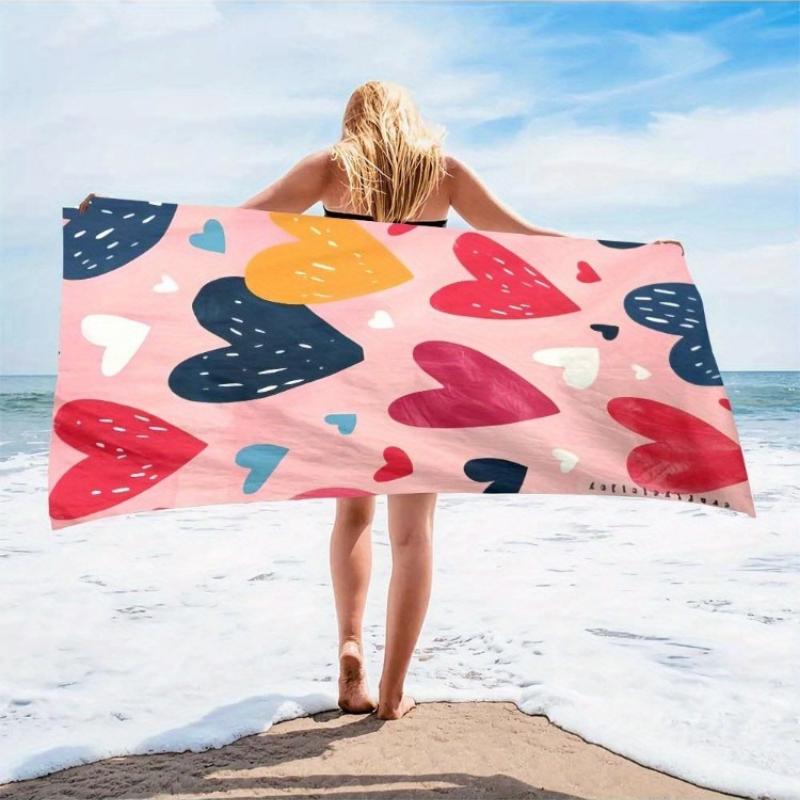 

1pc Oversized Microfiber Beach Scarf - Lightweight Quick-Dry Sand-Free Multi-Purpose & Bath Towel with Vibrant Heart Patterns W30*H60(CM)