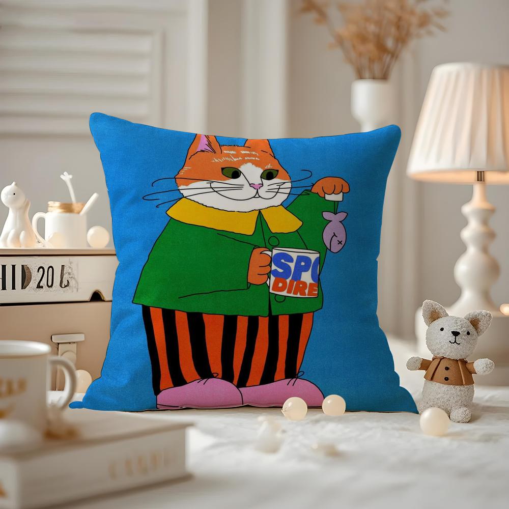 Cute Retro Illustration Cushion Cover Pattern Printed Pillowcase For Living Room Sofa Cushion Cover & Bedroom Decor