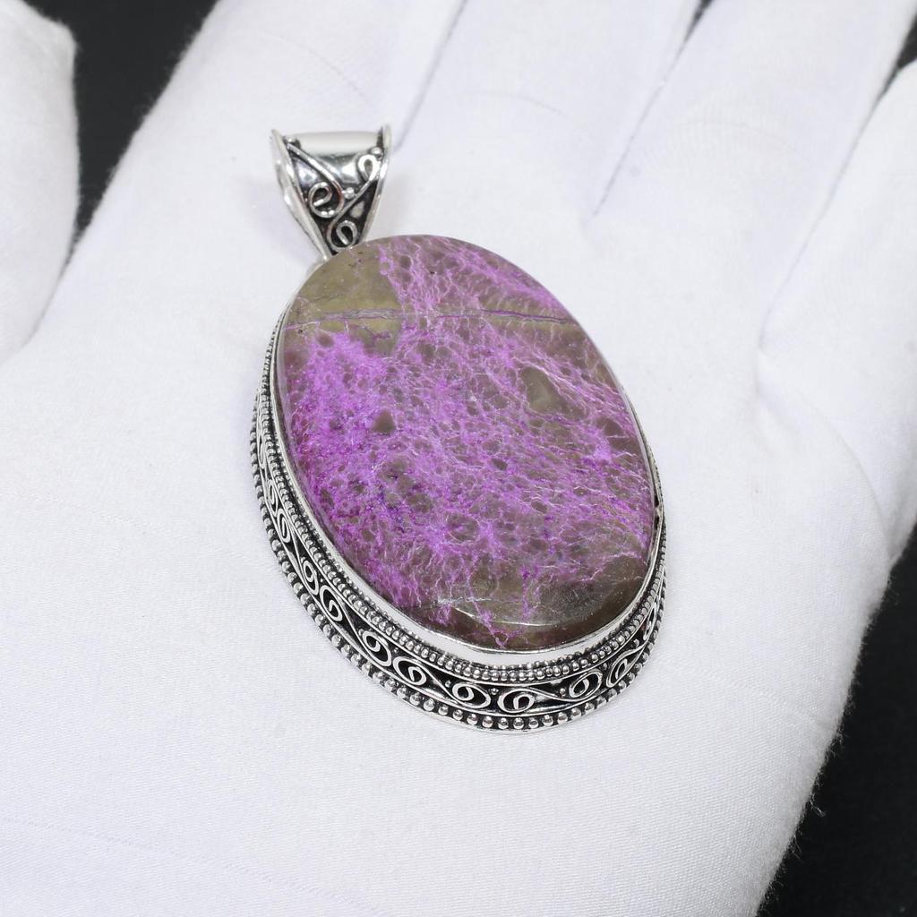 Purpurite Gemstone Handmade 925 Sterling Silver Jewelry Pendant Natural Purpurite Oval Gemstone Antique Pendant Fine Jewelry For Gifts