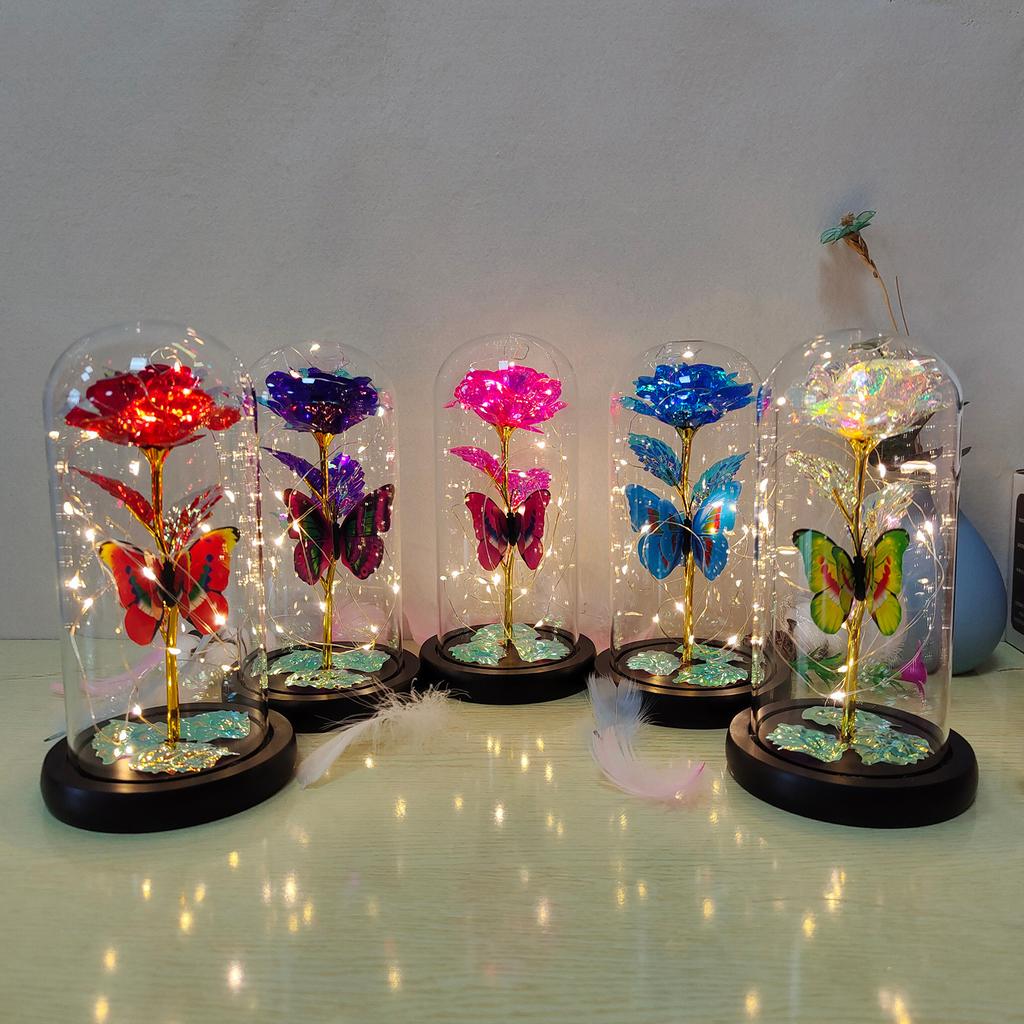 Artificial Rose Flowers Glass Rose LED Light  Gift For Valentine's Day