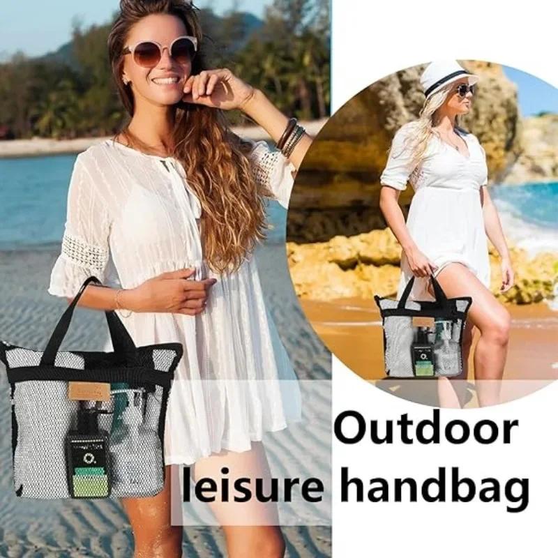 Travel Beach Bag Tote Bag with Mesh Pockets Outdoor Swimmer Toiletry Bag Organizer Packing Cube Carry on Bag for Vacation
