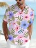 Printe Esign – Not Texture Men's Light Pink Base with Floral and Green Leaf Print Short Sleeve Shirt, Summer Casual Vacation Style Lapel Top