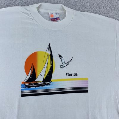 Vintage Florida Segel Sonnenuntergang Shirt Herren XL Segelboot Grafik Strand T-Shirt 90er Surf