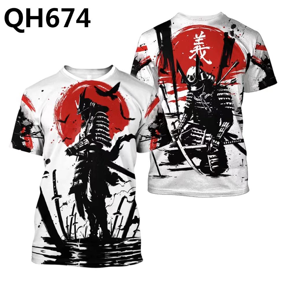 Japanisches Tattoo Halbe Rüstung Prajna 3D-gedruckt Muster Sommer Harajuku Lässig Kurzarm T-Shirt Top