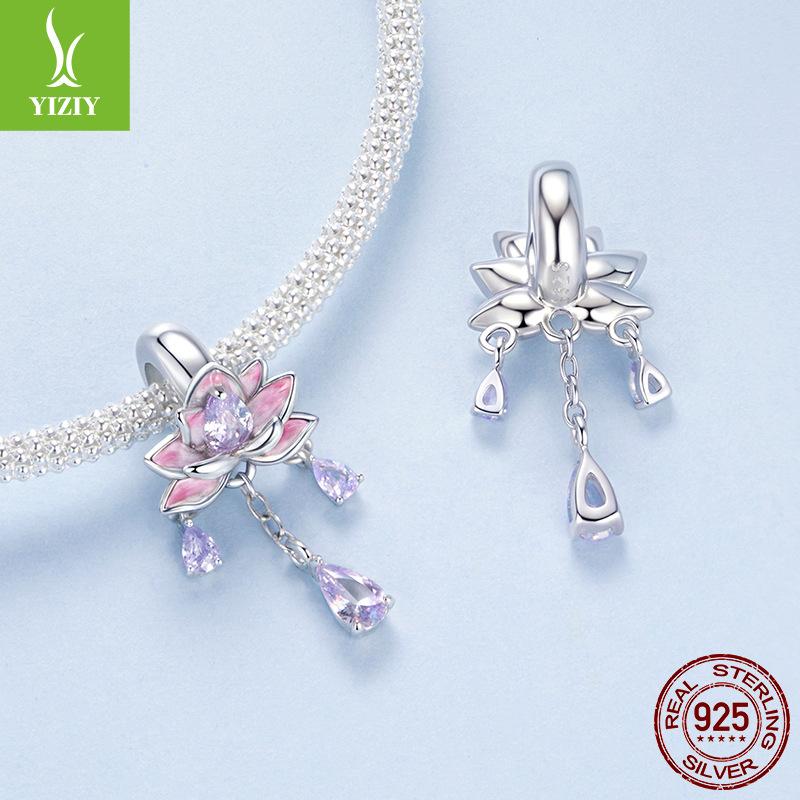 Gradual Change Pink Purple Lotus Diy Silicone Positioning Beads, Sweet Dream Tassel S925 Silver Beads