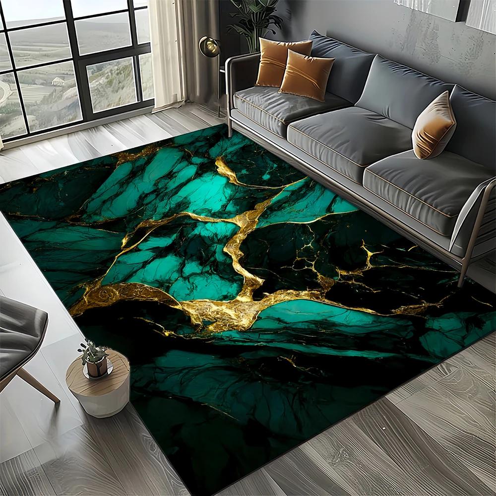 2025 New Style Colour Nature Marble Blue Gold Carpet Rug for Living Room Bedroom Home Sofa Decoration,Kid Non-slip Floor Mat