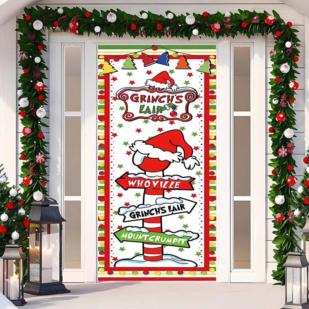 Vánoční potah na dveře Dekorativní závěsná látka Zelený potah na dveře Vánoční dveřní závěs Novoroční tapiserie Potah na dveře Pozadí