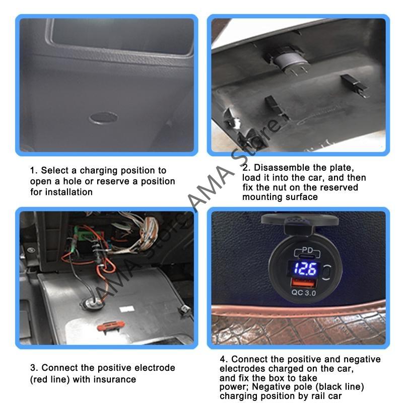 NEW 12/24V Quick Charge 3.0 and PD USB C Car Charger Socket Power Adapter with Digital LED Voltmeter Waterproof cover for car