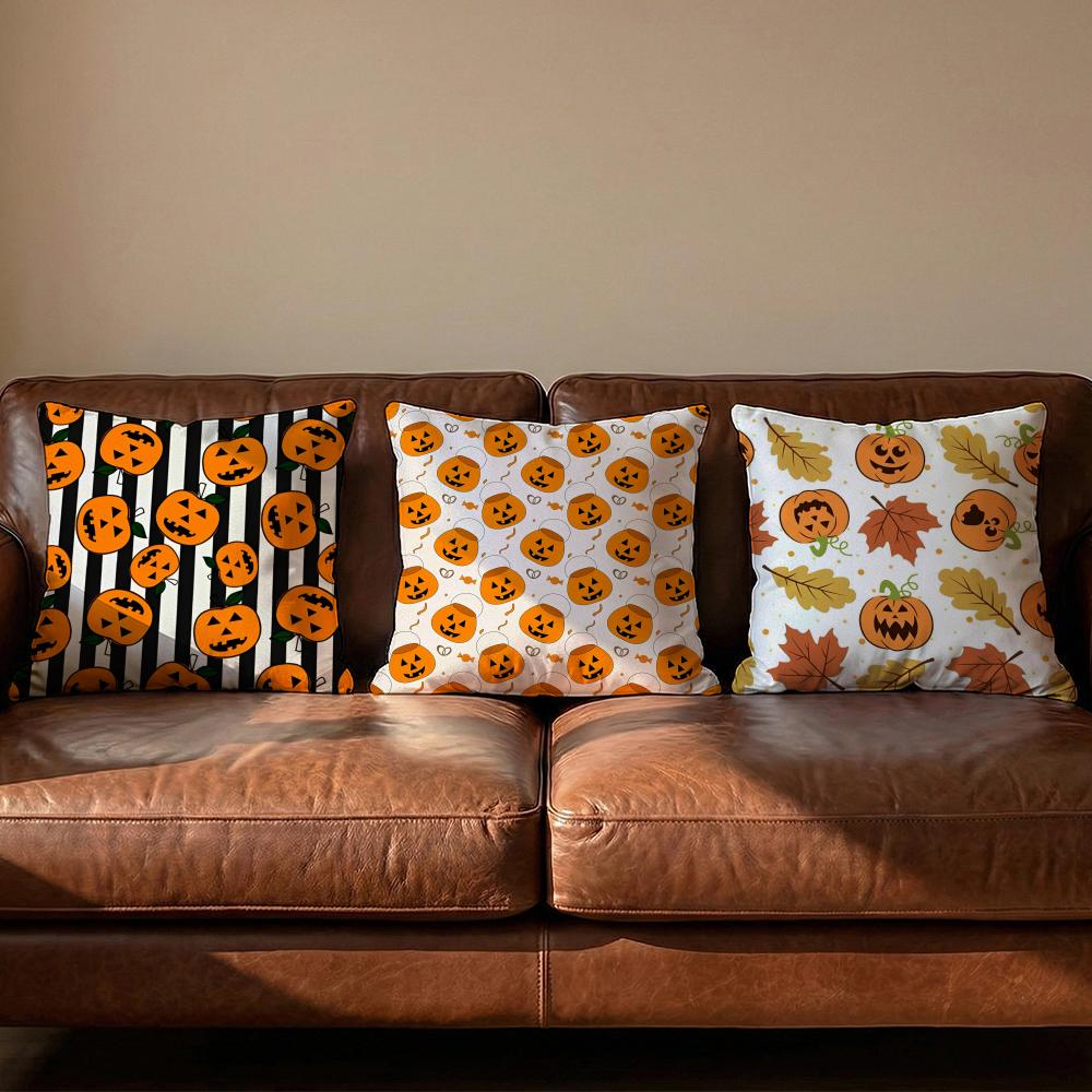 Cute Halloween Scary Pumpkin Cushion Cover Soft Reversible  Durable Pillow Cover  MultiScene Use for Home  Car Daily Comfort