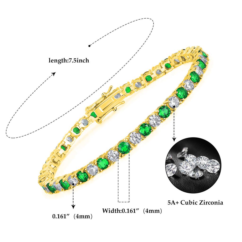 A Round 4mm Gold Zircon Green Buckle Tennis Copper Bracelet Tide, Popular