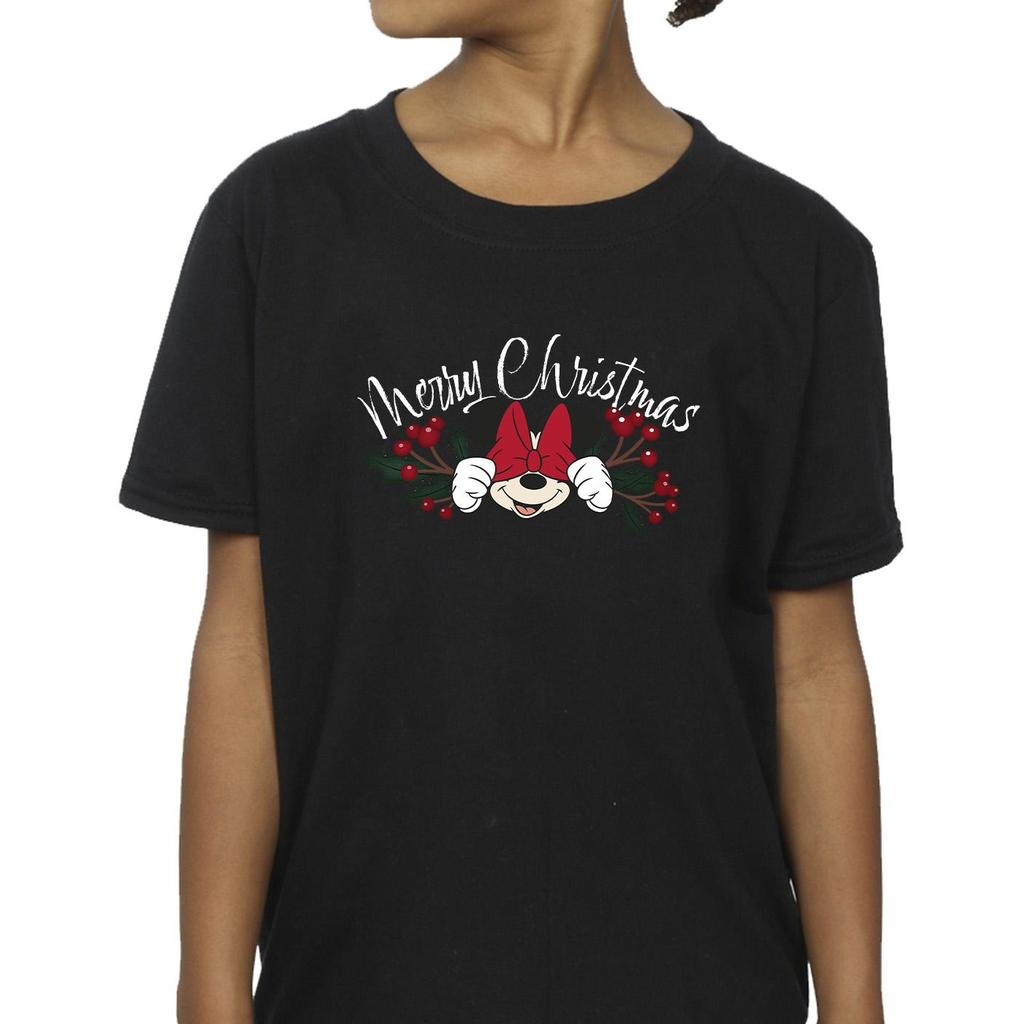 Disney Girls Minnie Mouse Christmas Holly Cotton T-Shirt