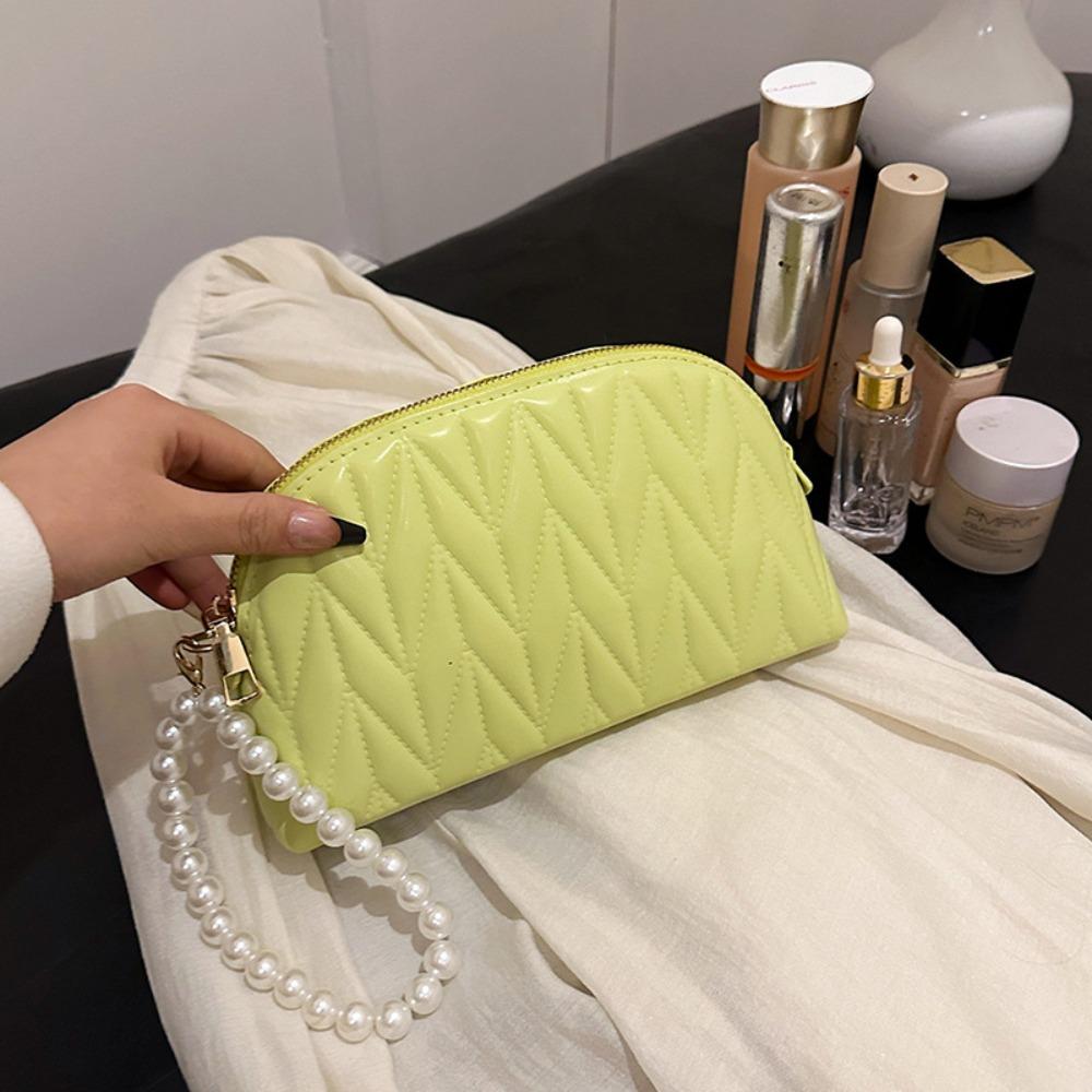 Large Capacity Pearl Chain Makeup Bag PU Leather Makeup Storage Bag Travel Toiletry Bag  Outdoor