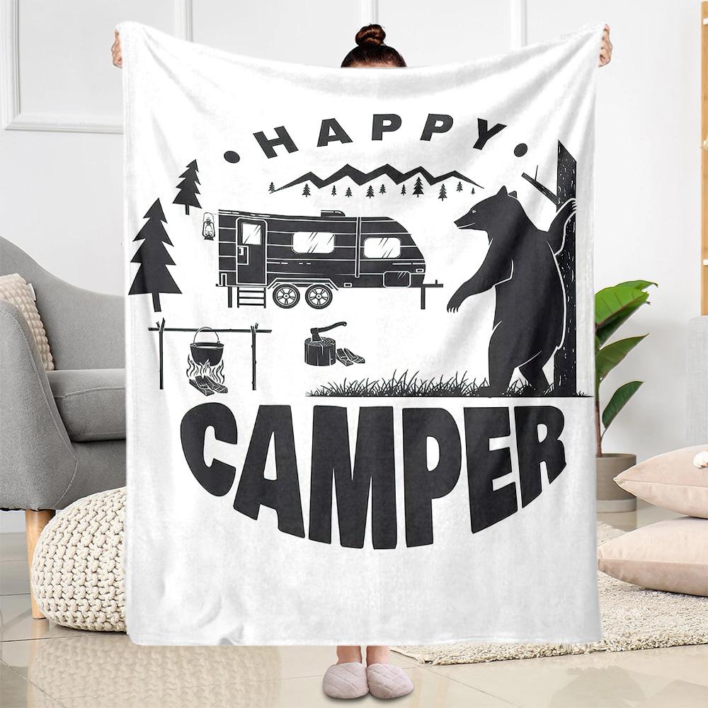 Happy Camper Adventure Blankets Are Suitable for Living Rooms,making Them an Ideal Choice for Outdoor Travel and Gifts.