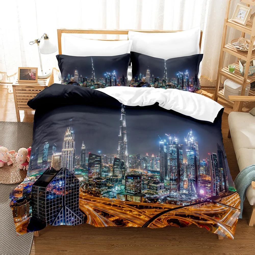 Eiffel Tower Duvet Cover Set Europe City Building Theme Flower Bedding Set Polyester King Queen Size Quilt Cover For Teens Kids
