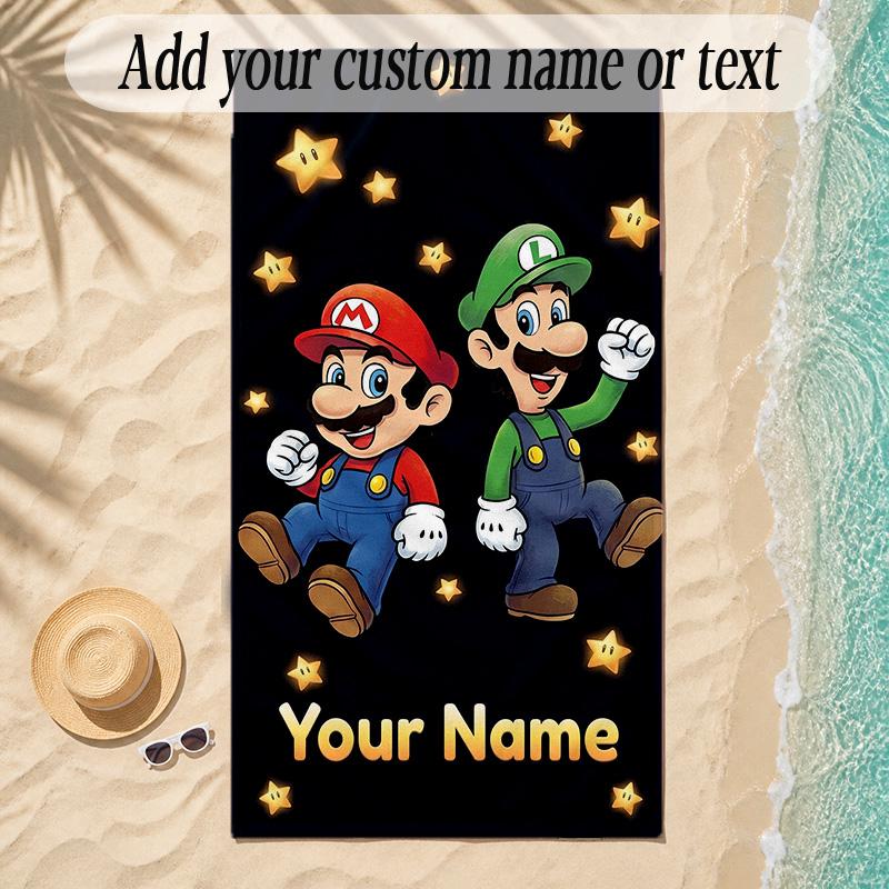 Beach TowelSuper Mario Custom Name Text Personalized Soft Towel for Beach Pool Indoor Home Decor Gift