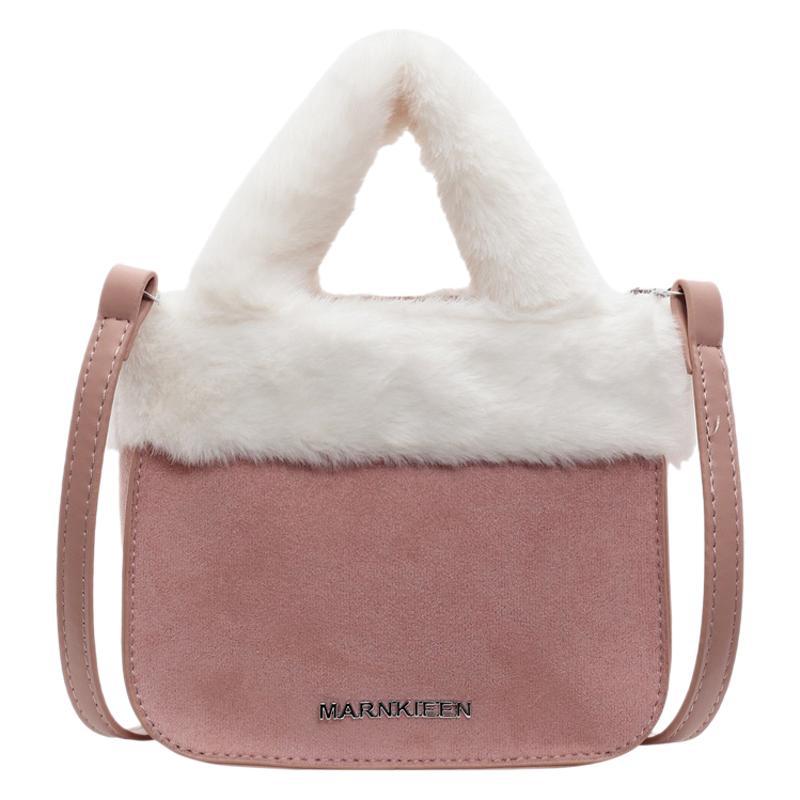 Portable plush bag women's 2025 new fashion suede bucket bag simple shoulder messenger bag