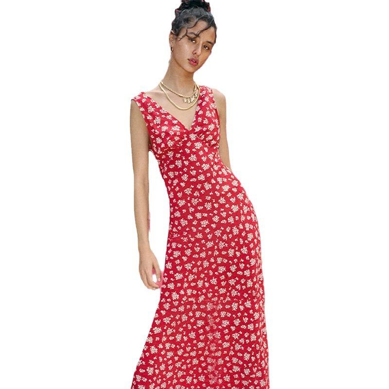 Damen Print Deep V Sexy Fashion Casual Holiday Weste Blumenkleid